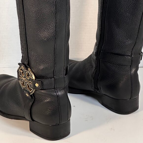 Women's Tory Burch Black Leather Tall Boots - Picture 3 of 16